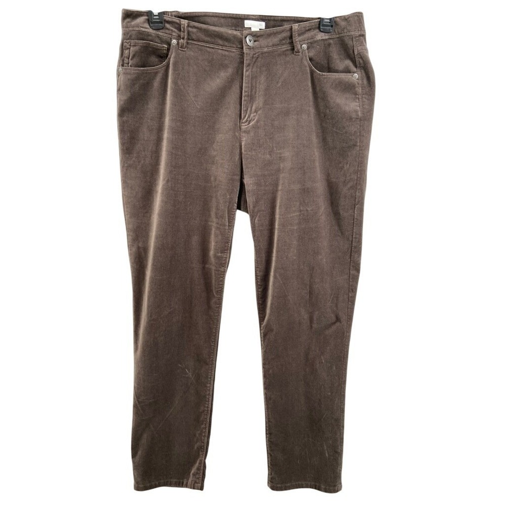 J Jill Brown Pants Womens Sz 16 Velour Corduroy Straight Leg Stretch